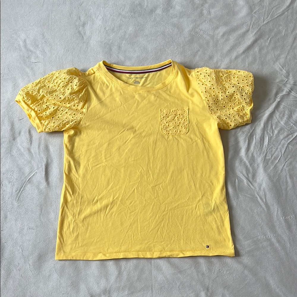 Yellow Eyelet Puff Sleeve Top
